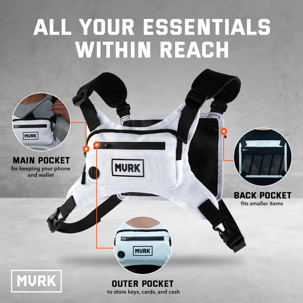 MVRK Water Resistant Running Vest Chest Pack | Lightweight Training Pack with Reflective Detail - view 2