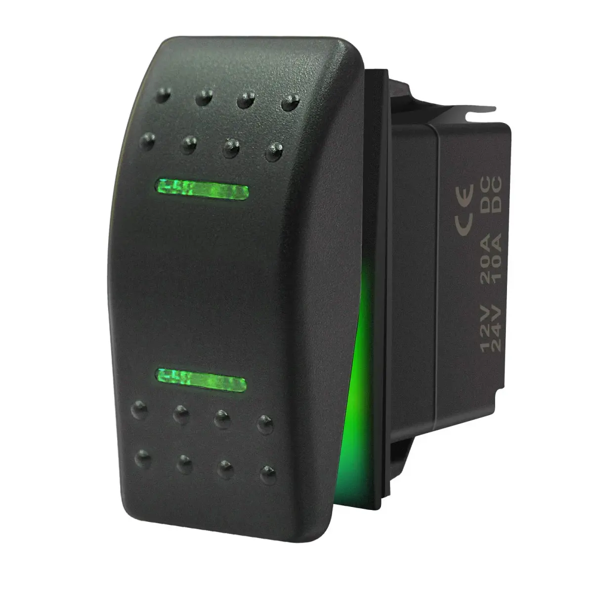 KEING Momentary Rocker Switch Toggle (ON)/Off/(ON) Green LED Light - 12V 20A / 24V 10A, 7-Pin | DPDT Waterproof Automotive - main product image