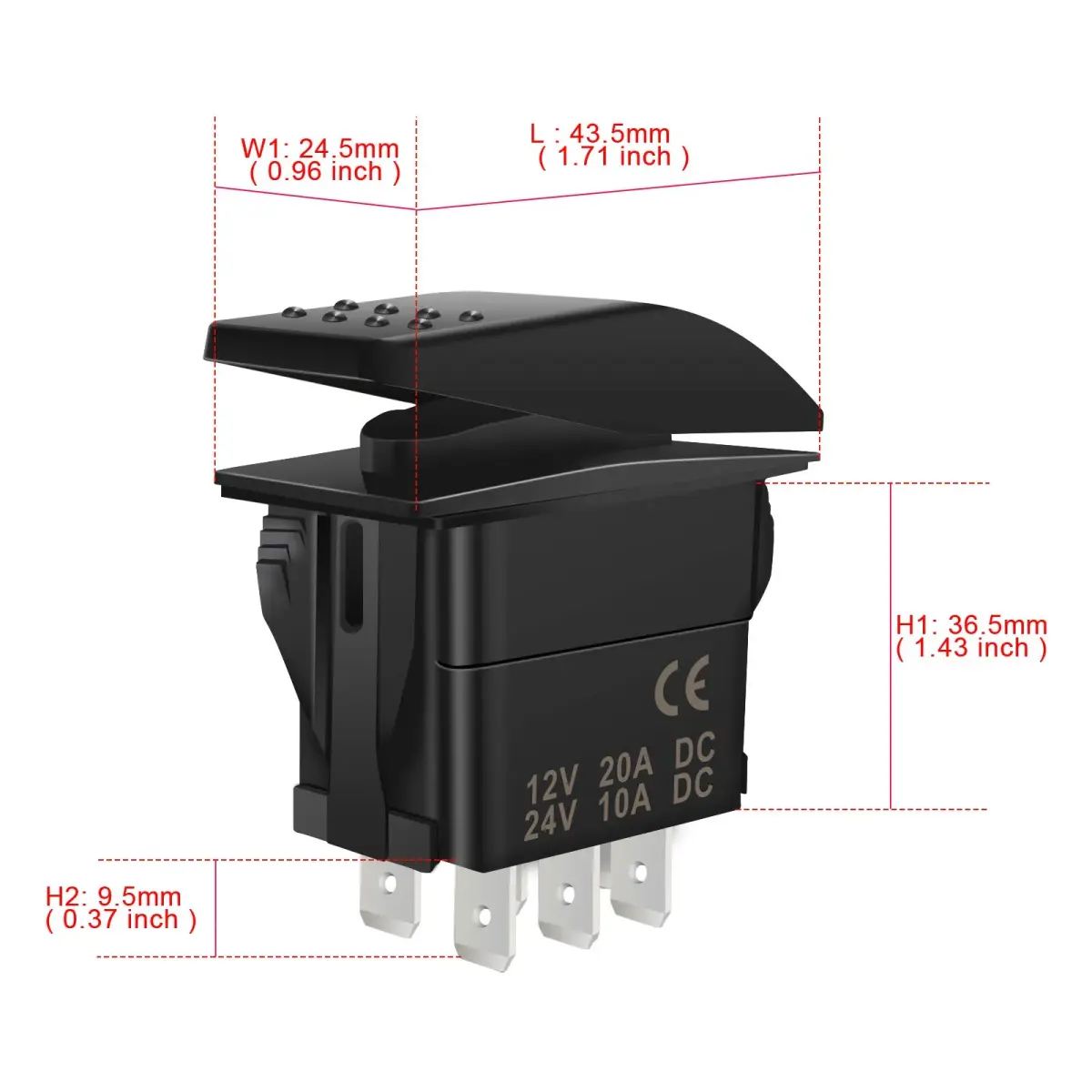 KEING Momentary Rocker Switch Toggle (ON)/Off/(ON) Green LED Light - 12V 20A / 24V 10A, 7-Pin | DPDT Waterproof Automotive - view 5