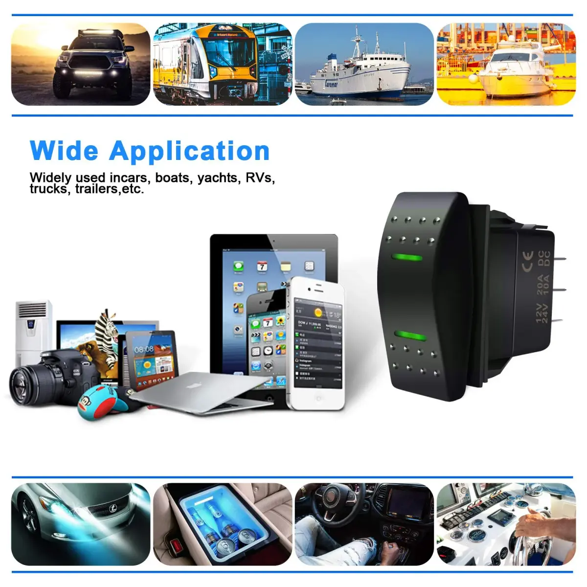 KEING Momentary Rocker Switch Toggle (ON)/Off/(ON) Green LED Light - 12V 20A / 24V 10A, 7-Pin | DPDT Waterproof Automotive - view 7