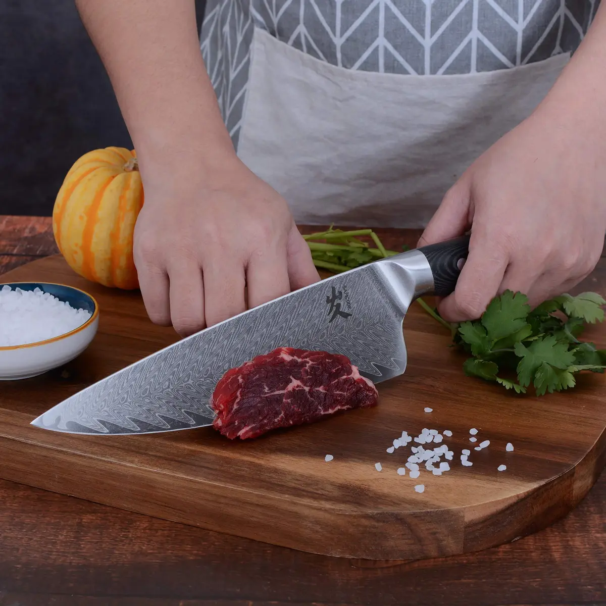 SAMCOOK Damascus Chef Knife 8 Inch VG-10 Japanese Kitchen Knife | Forged Full Tang Blade - view 6