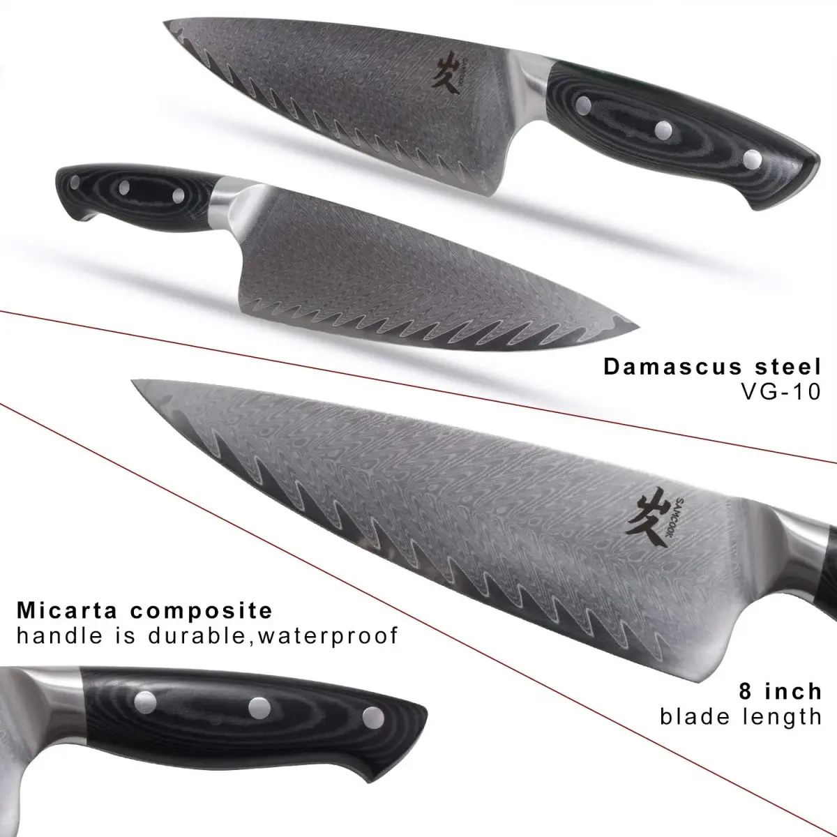 SAMCOOK Damascus Chef Knife 8 Inch VG-10 Japanese Kitchen Knife | Forged Full Tang Blade - view 8
