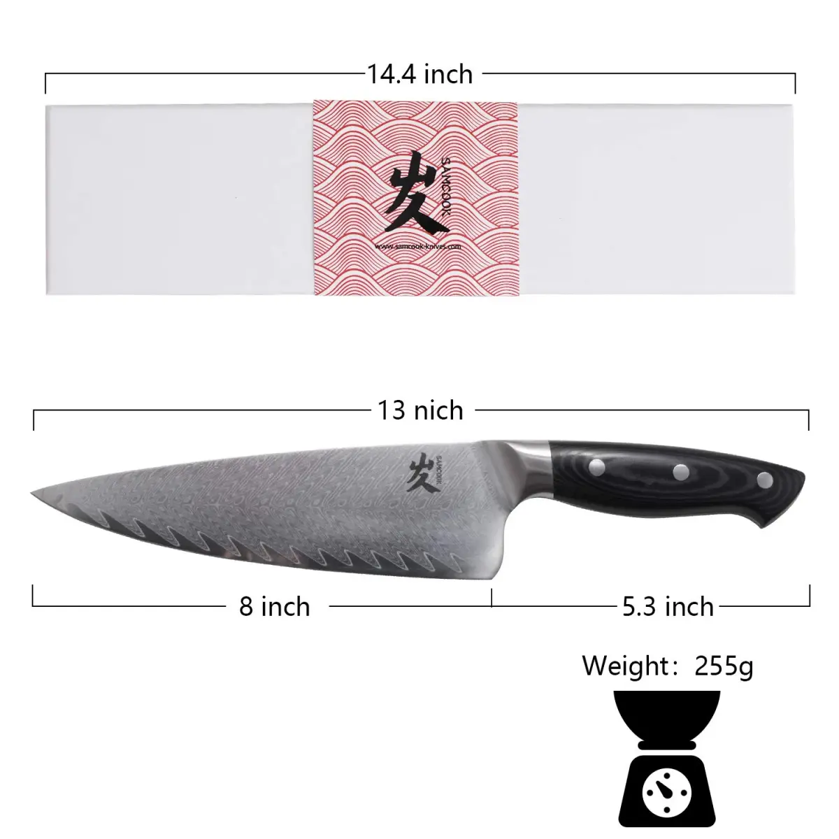 SAMCOOK Damascus Chef Knife 8 Inch VG-10 Japanese Kitchen Knife | Forged Full Tang Blade - view 2