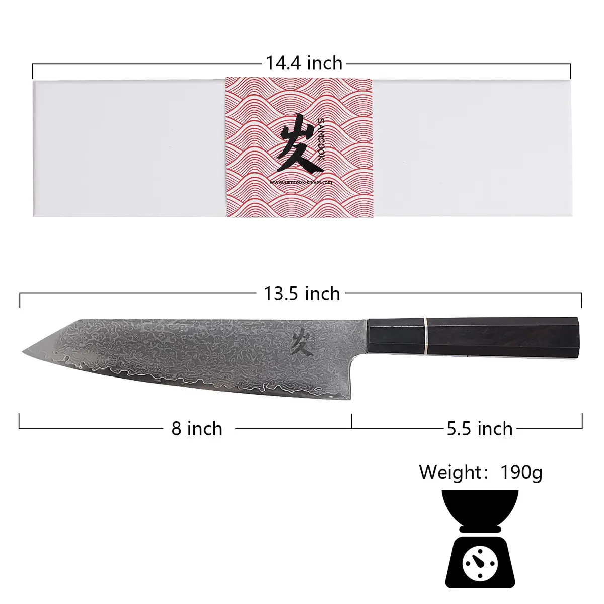 SAMCOOK Kiritsuke Chef Knife, 8 Inch Damascus Japanese Knife, 20.32 cm (8") | Forged High-Carbon Stainless Steel - view 2