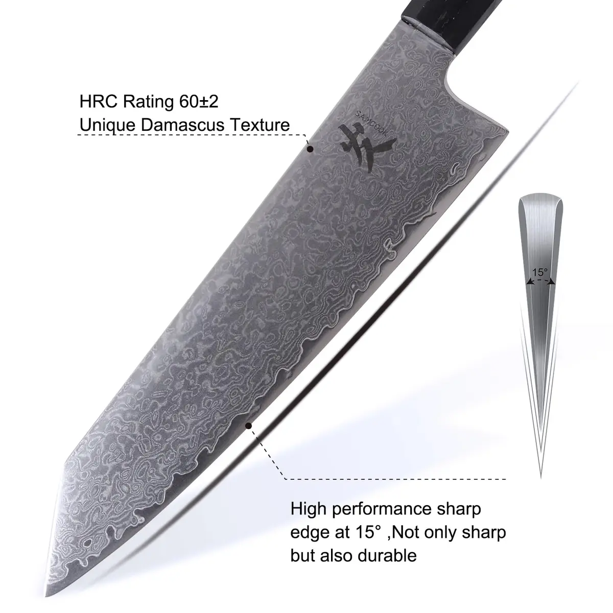 SAMCOOK Kiritsuke Chef Knife, 8 Inch Damascus Japanese Knife, 20.32 cm (8") | Forged High-Carbon Stainless Steel - view 3