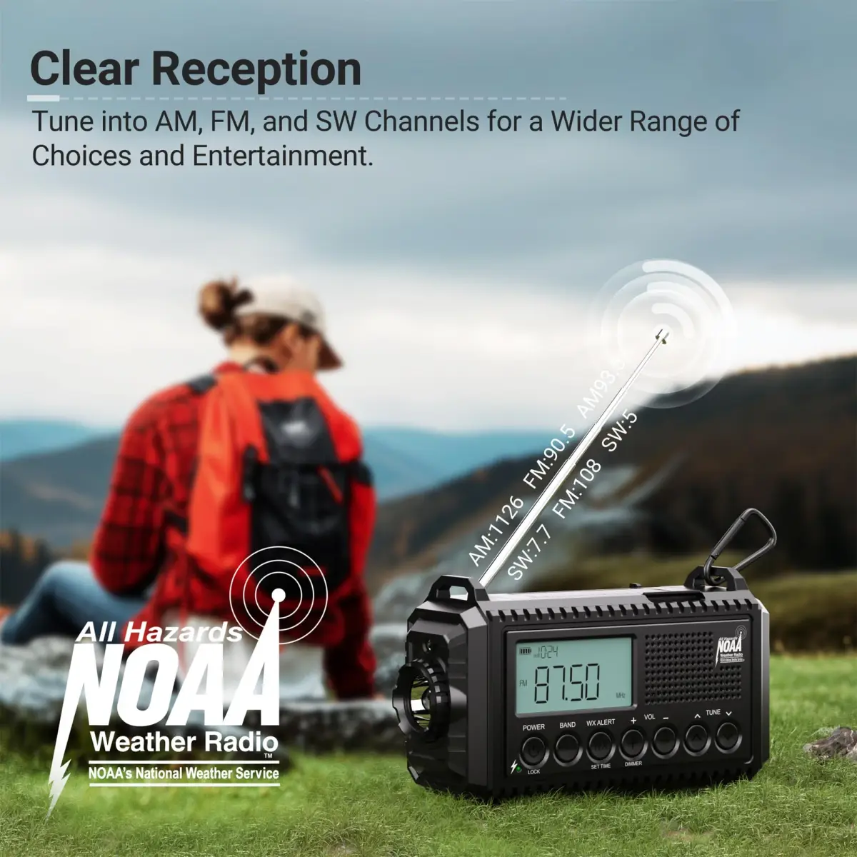 Mesqool NOAA Weather Radio Auto Alert Digital with LCD Screen, 5000mAh 5 Way Powered | Emergency Radio with Flashlight & SOS - view 3