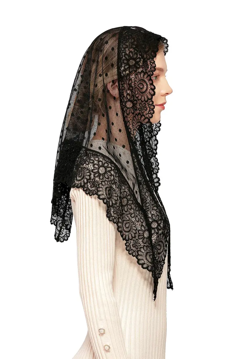 Wgior Triangle Vintage Inspired Lace Chapel Veils Black | Elegant Church Head Covering (70-120 chars) - view 3