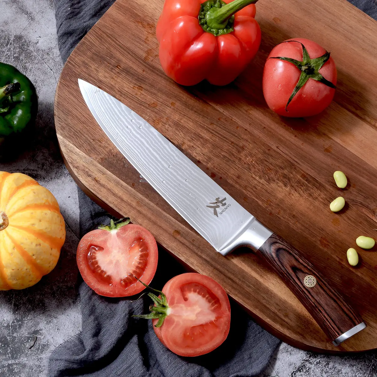 SAMCOOK Damascus Chef Knife 8 Inch Japanese Knife with Pakkawood Handle | Forged High Carbon Stainless Steel - view 5