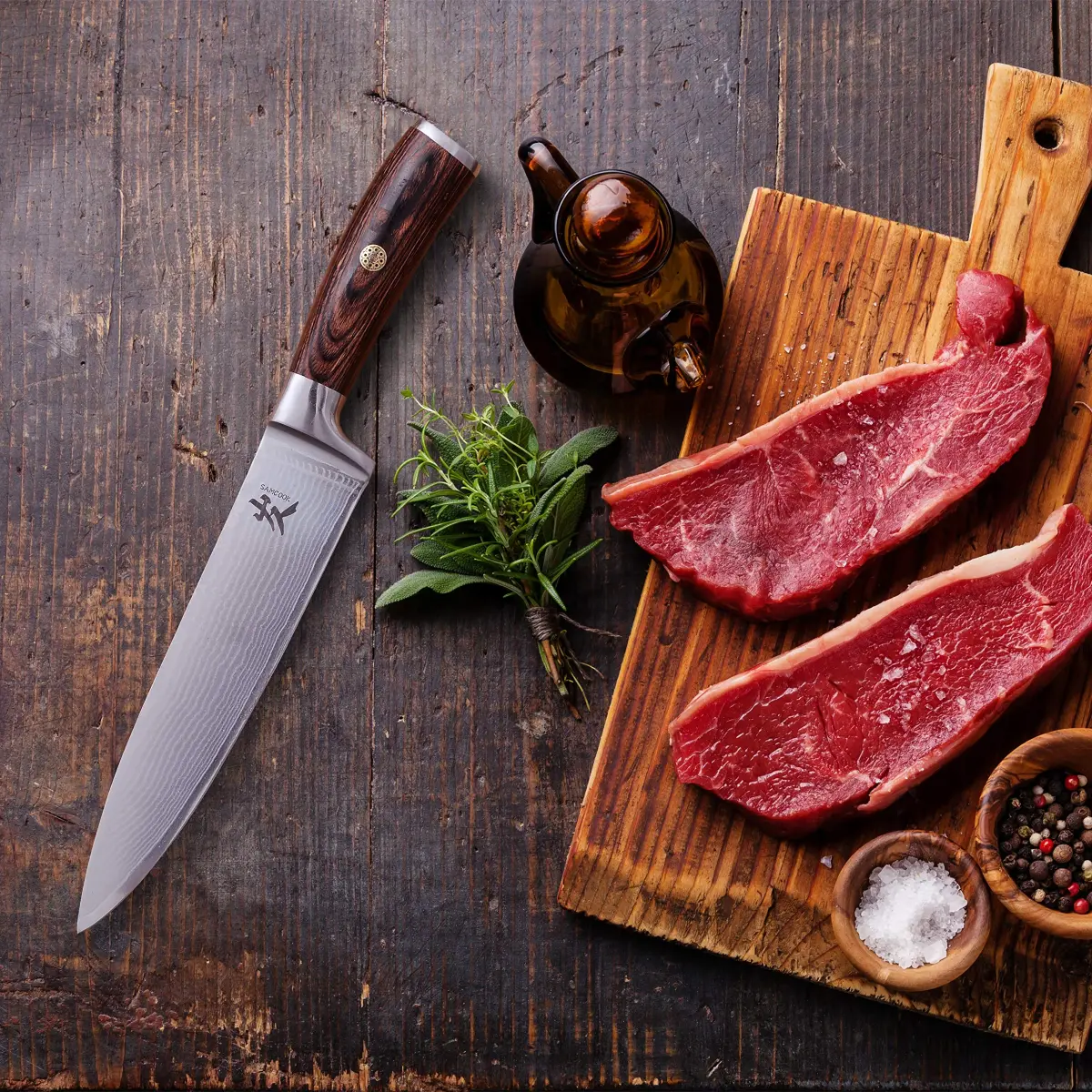 SAMCOOK Damascus Chef Knife 8 Inch Japanese Knife with Pakkawood Handle | Forged High Carbon Stainless Steel - view 7