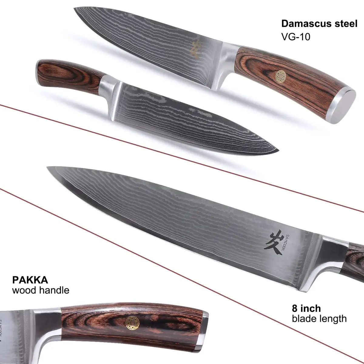 SAMCOOK Damascus Chef Knife 8 Inch Japanese Knife with Pakkawood Handle | Forged High Carbon Stainless Steel - view 8
