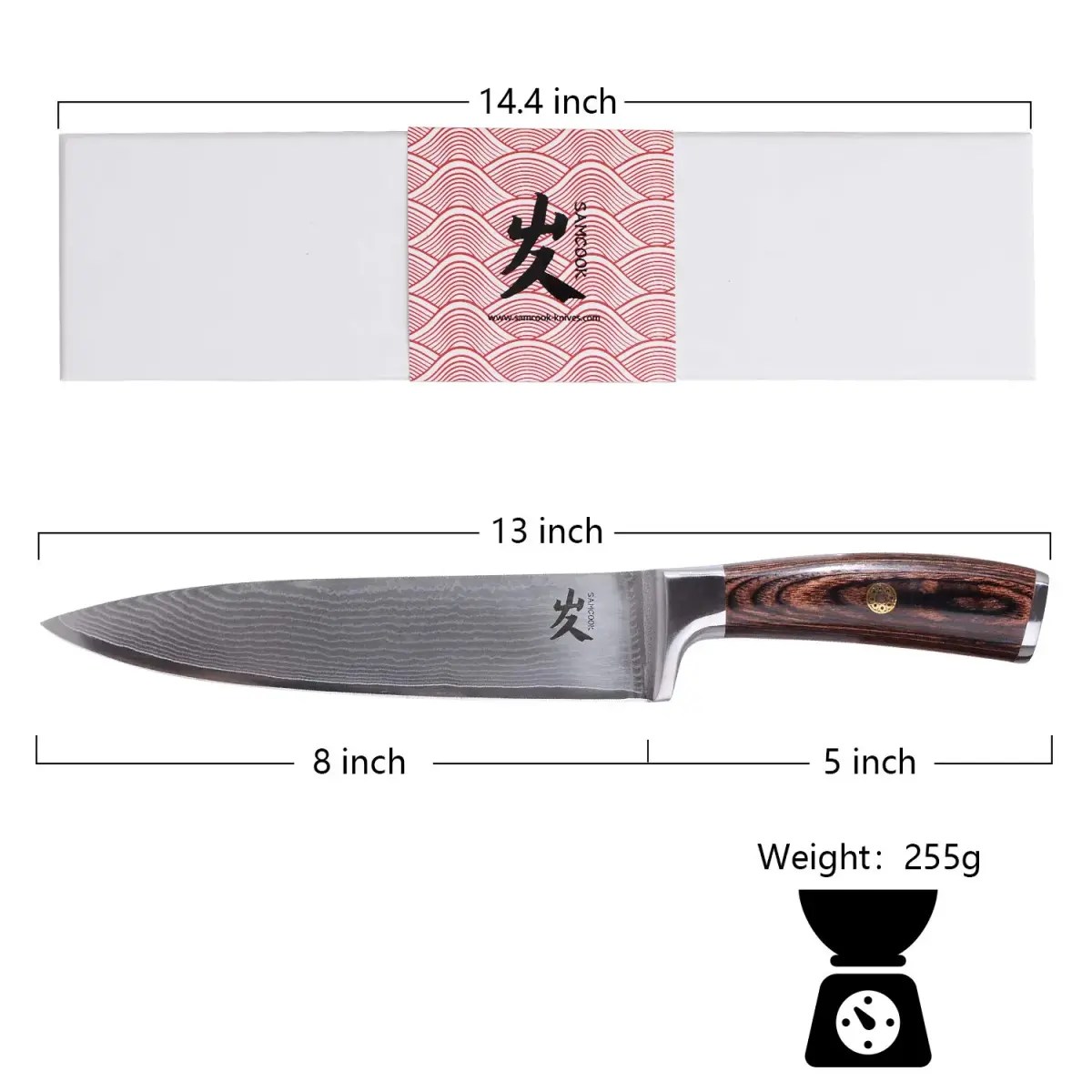 SAMCOOK Damascus Chef Knife 8 Inch Japanese Knife with Pakkawood Handle | Forged High Carbon Stainless Steel - view 2