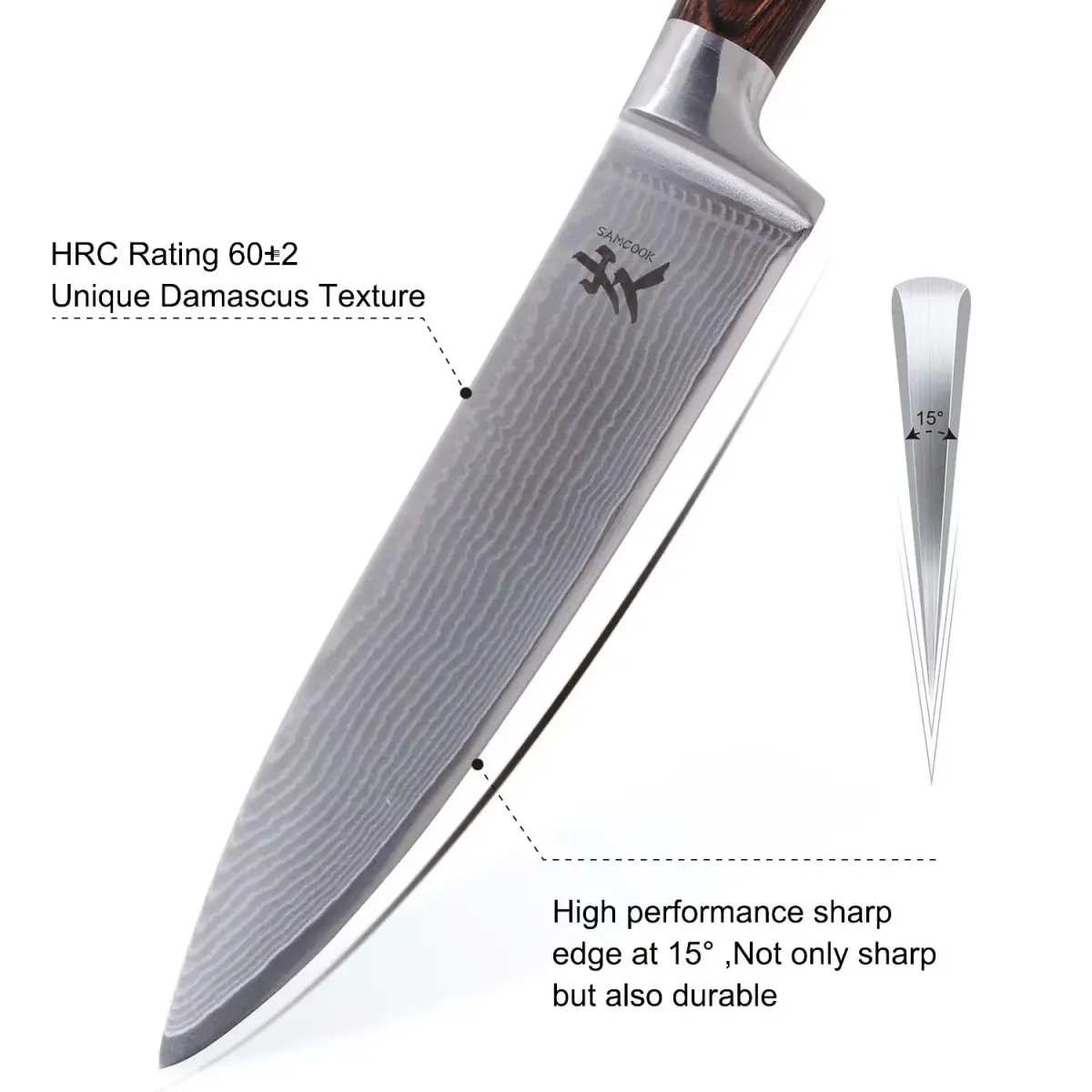SAMCOOK Damascus Chef Knife 8 Inch Japanese Knife with Pakkawood Handle | Forged High Carbon Stainless Steel - view 3