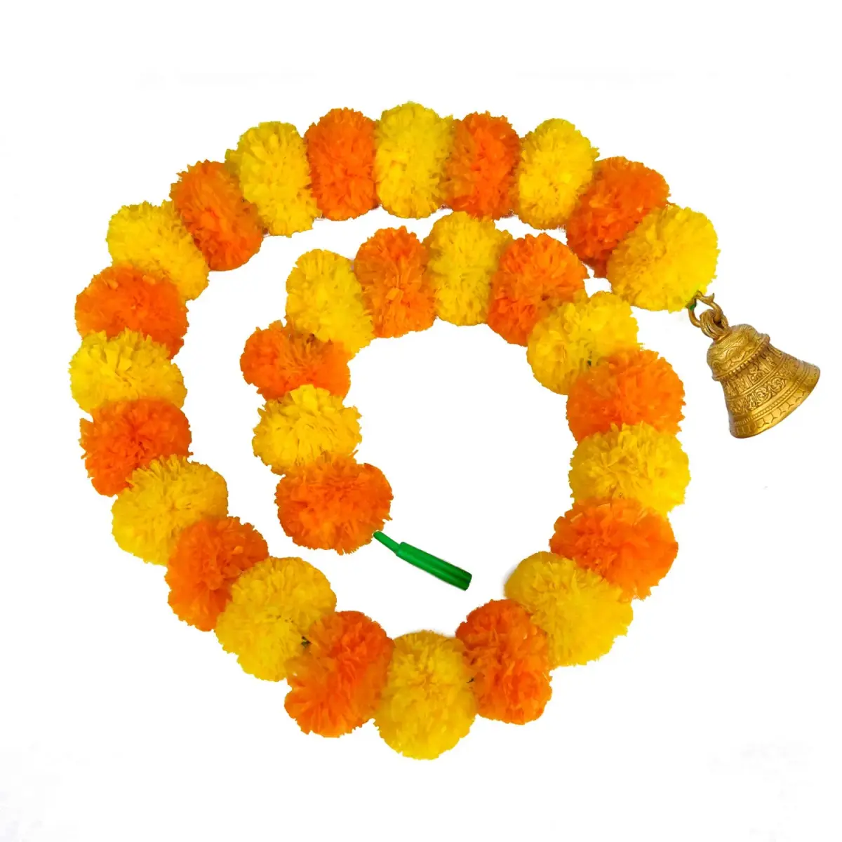 iHandikart Artificial Marigold Garland with Bells, 60 inch (152 cm) Length, Pack of 20 | Vibrant Yellow & Light Orange for Festive Decor - view 4