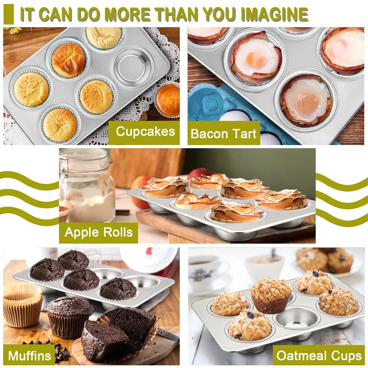 P&P CHEF 6-Cup Muffin Pan Tin, Stainless Steel Cupcake Pan, 4Pcs | Heavy Duty & Dishwasher Safe - view 4