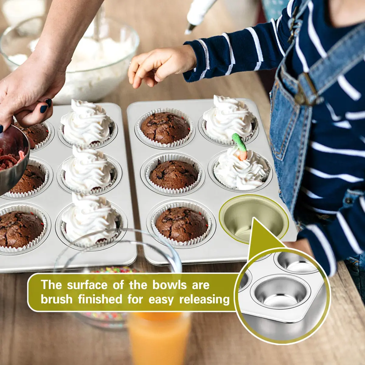 P&P CHEF 6-Cup Muffin Pan Tin, Stainless Steel Cupcake Pan, 4Pcs | Heavy Duty & Dishwasher Safe - view 5
