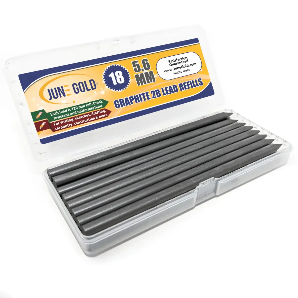 June Gold 5.6 mm 2B Lead Refills, 120 mm Length, 18 Count | Smooth Writing, Break Resistant - main product image