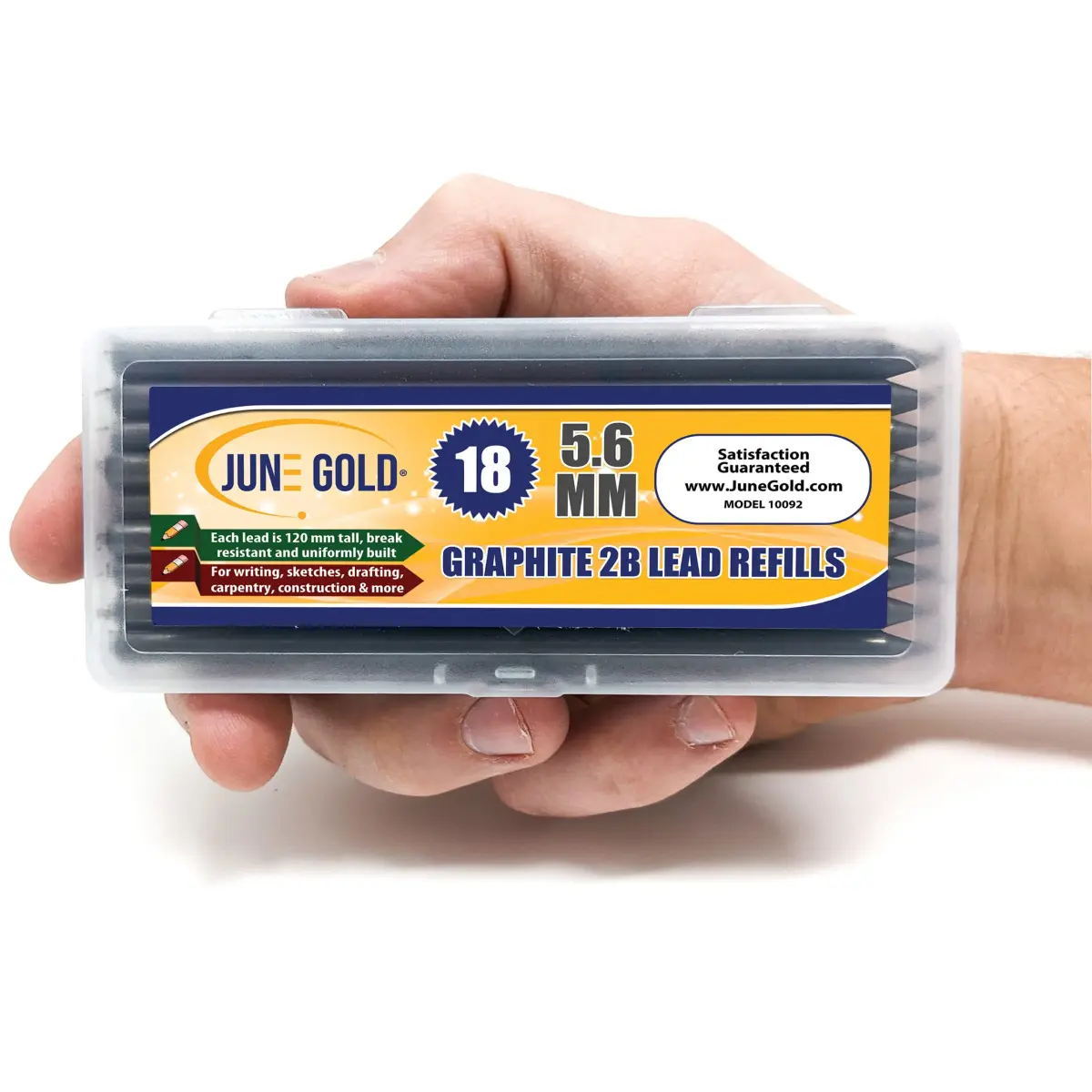 June Gold 5.6 mm 2B Lead Refills, 120 mm Length, 18 Count | Smooth Writing, Break Resistant - view 2