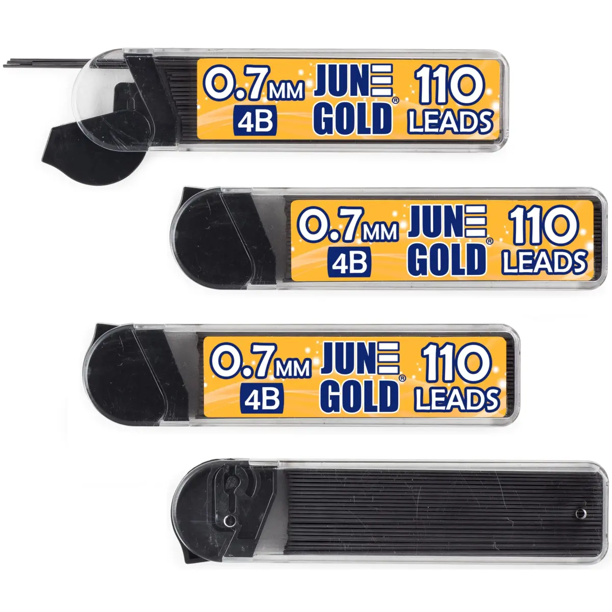 June Gold 0.7 mm 4B Graphite Lead Refills, 4 Dispensers x 110 Pieces Each - main product image