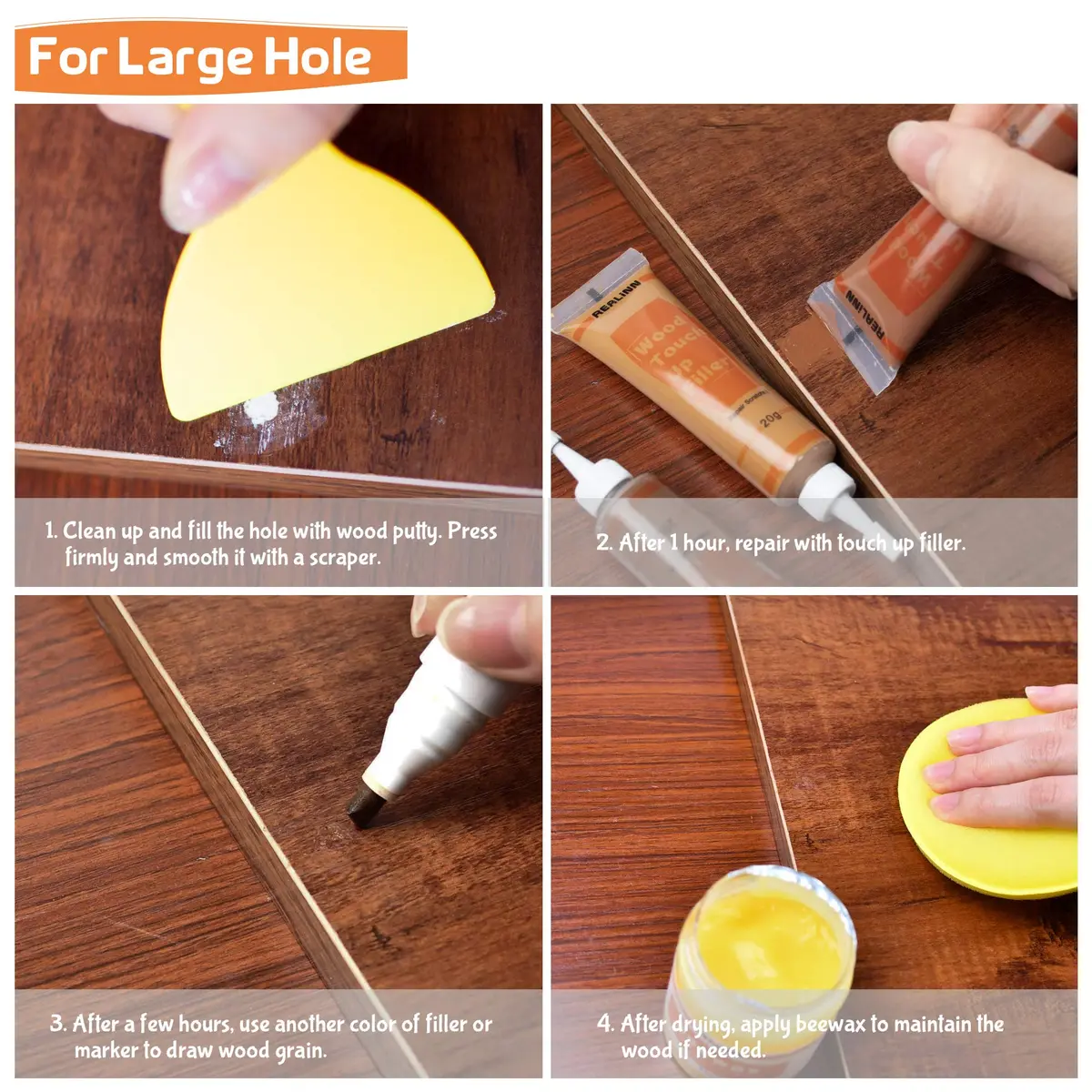 REALINN Wood Furniture Repair Kit- Set of 28 - Touch Up Markers | Fillers with Wood Putty for Scratch & Crack Repair - view 5