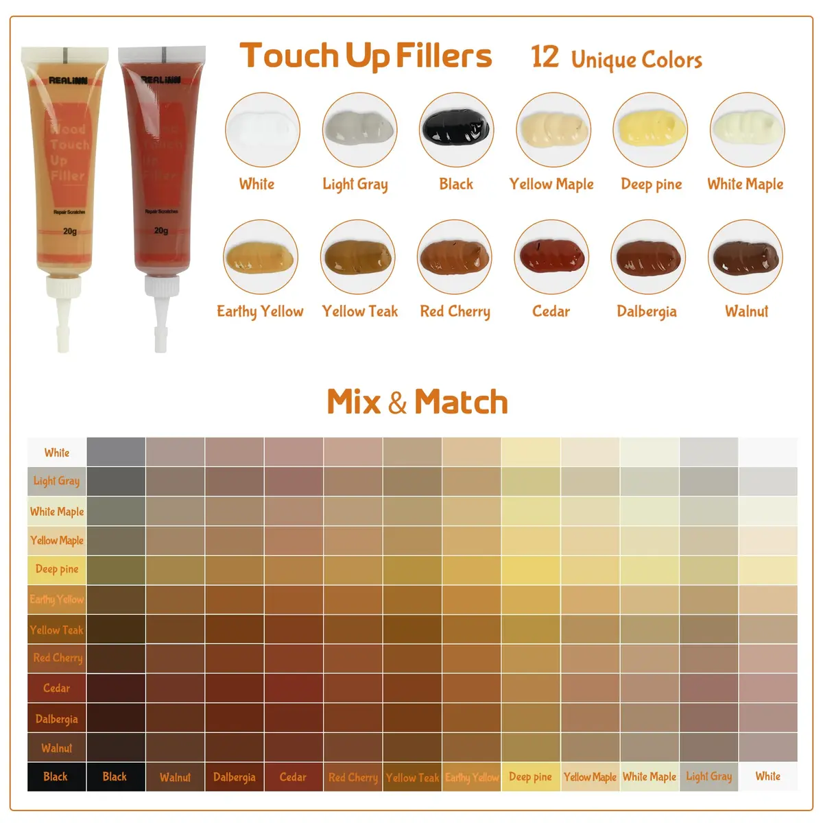 REALINN Wood Furniture Repair Kit- Set of 28 - Touch Up Markers | Fillers with Wood Putty for Scratch & Crack Repair - view 8