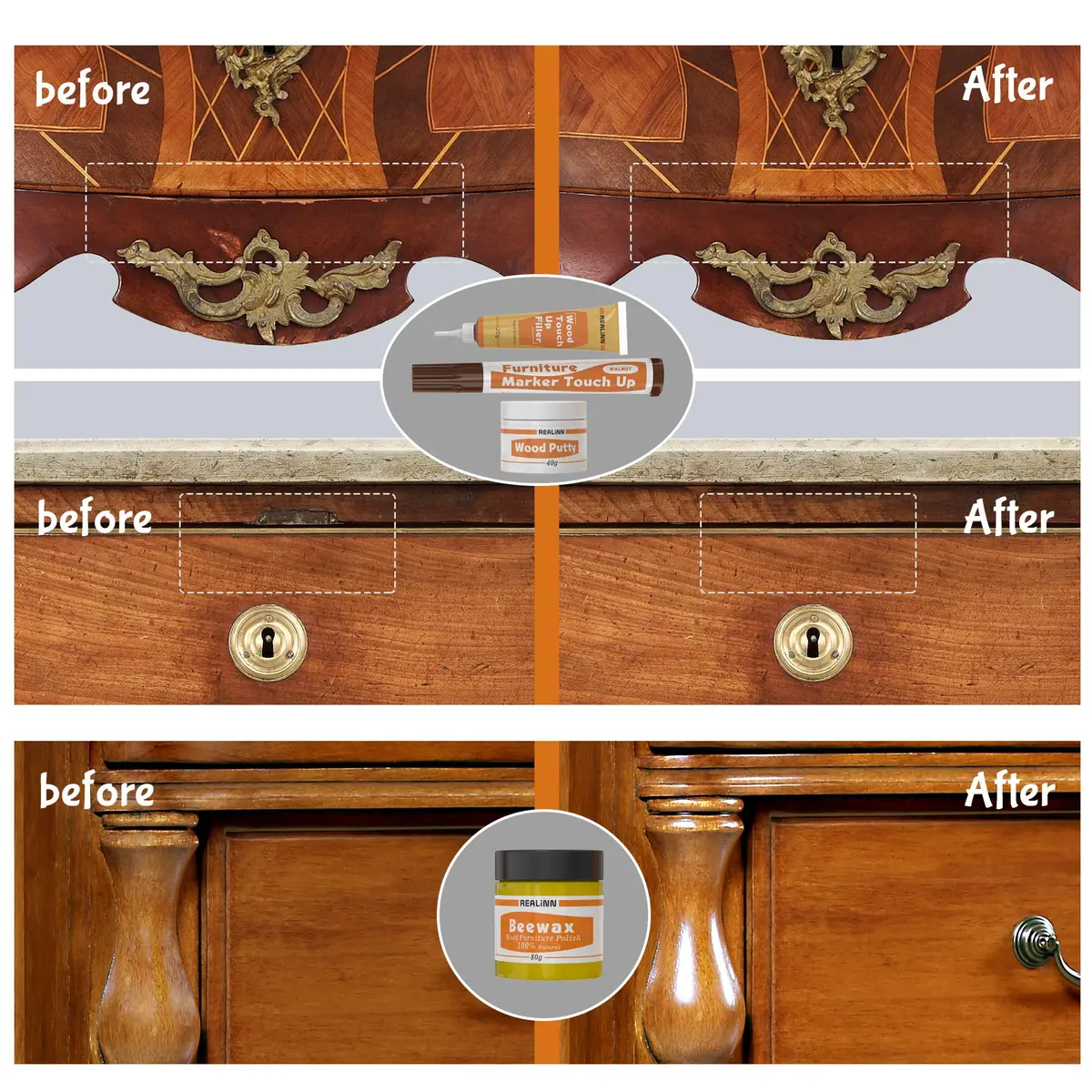 REALINN Wood Furniture Repair Kit- Set of 28 - Touch Up Markers | Fillers with Wood Putty for Scratch & Crack Repair - view 2