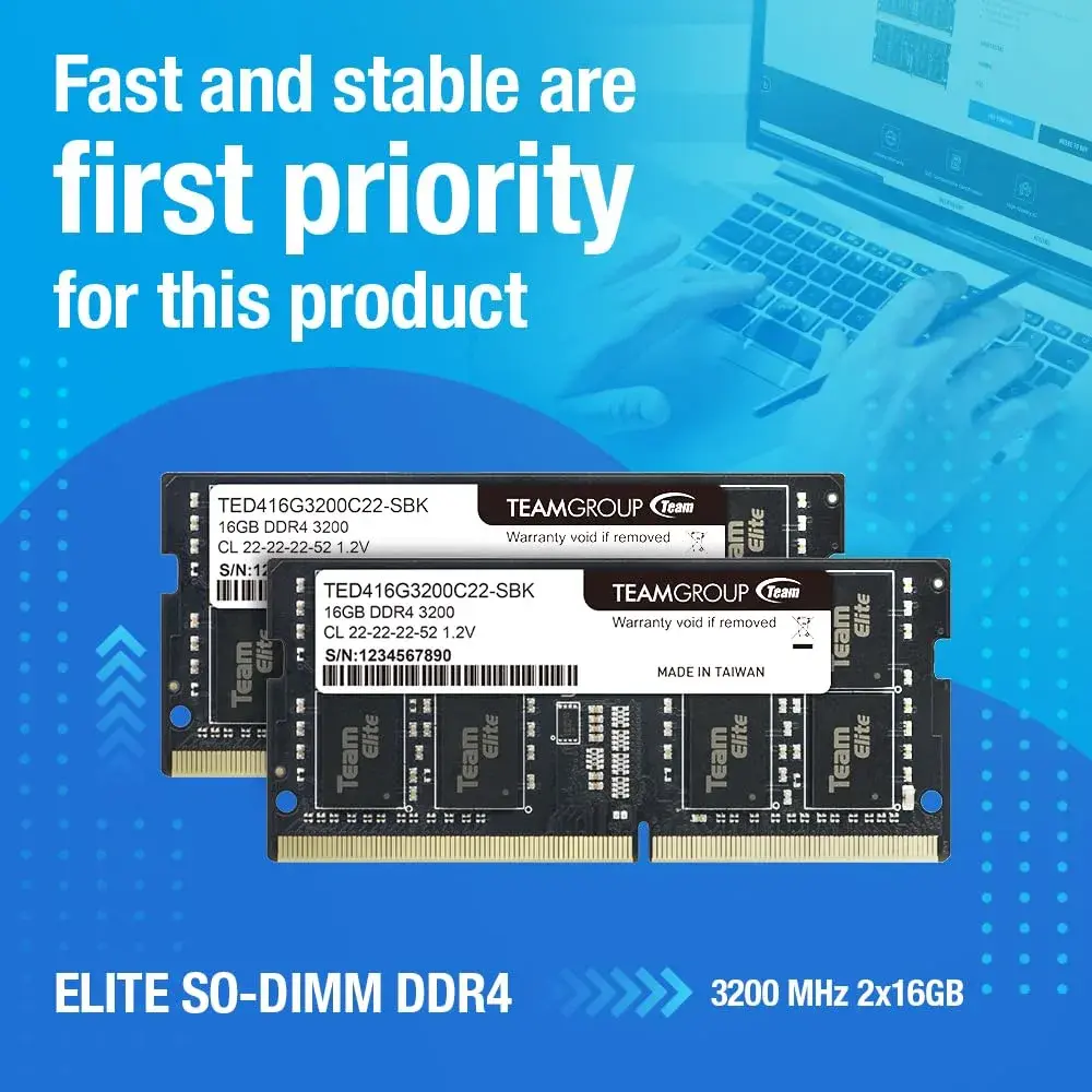 TEAMGROUP Elite DDR4 32GB Kit (2 x 16GB) 3200MHz SODIMM Laptop RAM | 32GB (2x16GB) 3200MHz CL22 Unbuffered Non-ECC 1.2V - view 2