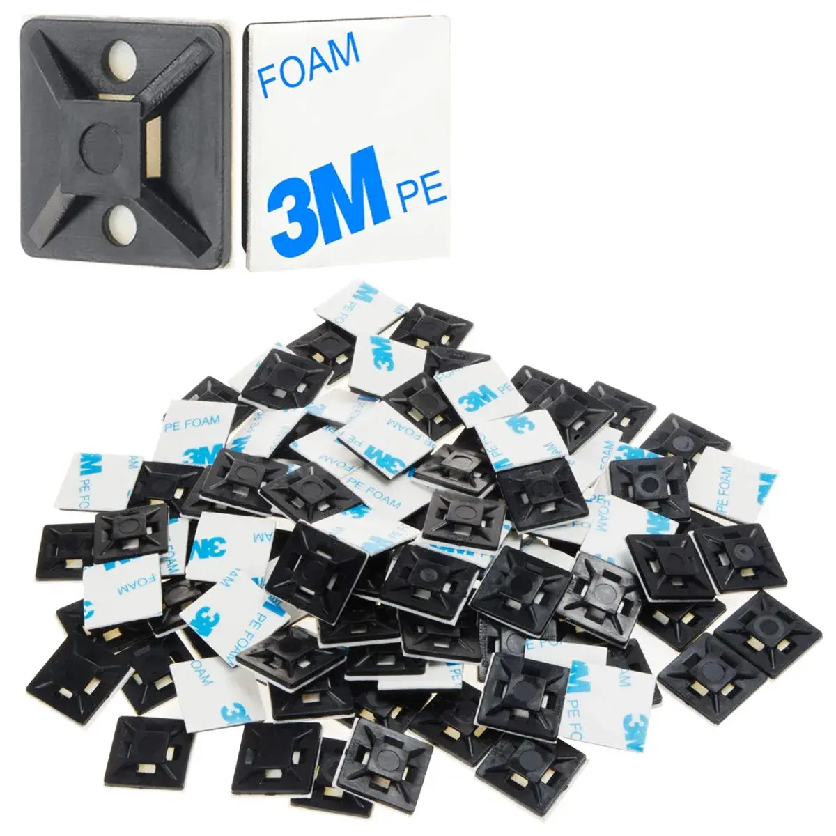 XHF Black 3/4" Self-Adhesive Cable Tie Mounts - 500 Piece Pack | Secure Wire Organization - main product image