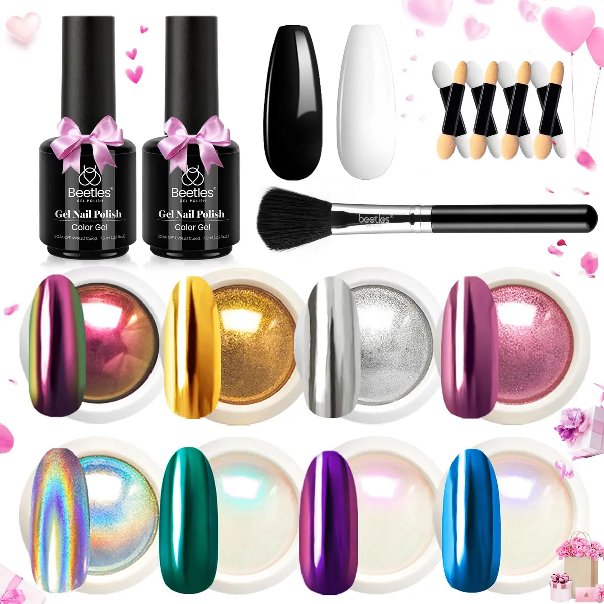 beetles Gel Polish Mirror Effect Holographic Chrome Nail Powder Kit 0.5g-7.5ml | Glitter for Women - main product image