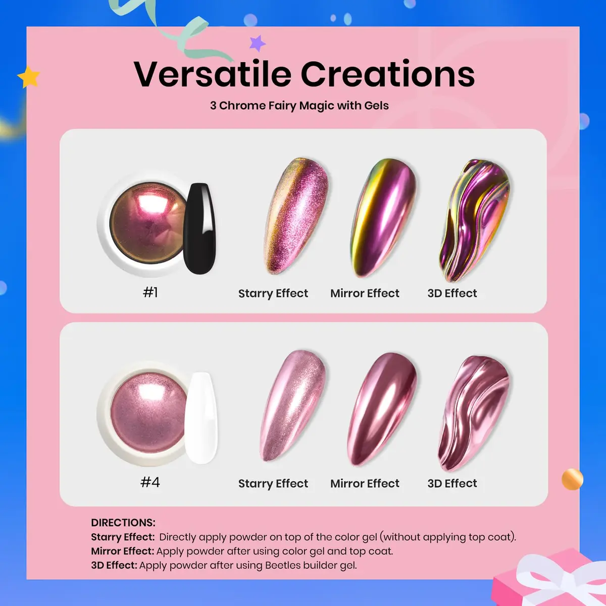 beetles Gel Polish Mirror Effect Holographic Chrome Nail Powder Kit 0.5g-7.5ml | Glitter for Women - view 5