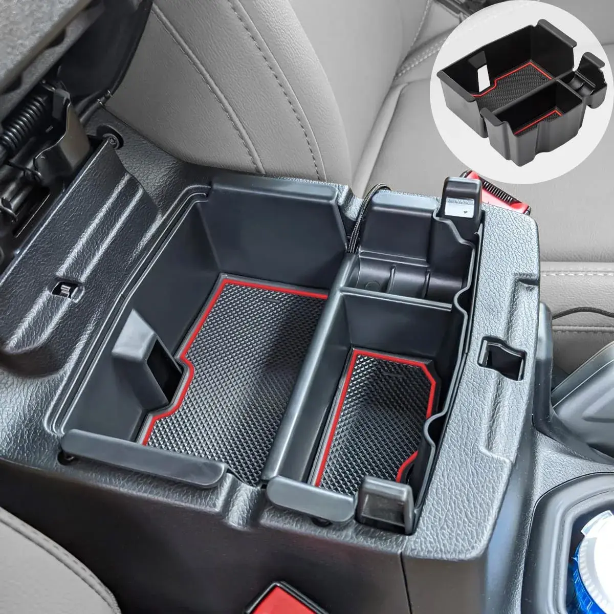 EDBETOS Center Console Organizer Tray with Red Trim for Jeep Wrangler JL/JLU & Gladiator JT (17cm x 14cm x 20cm) - main product image