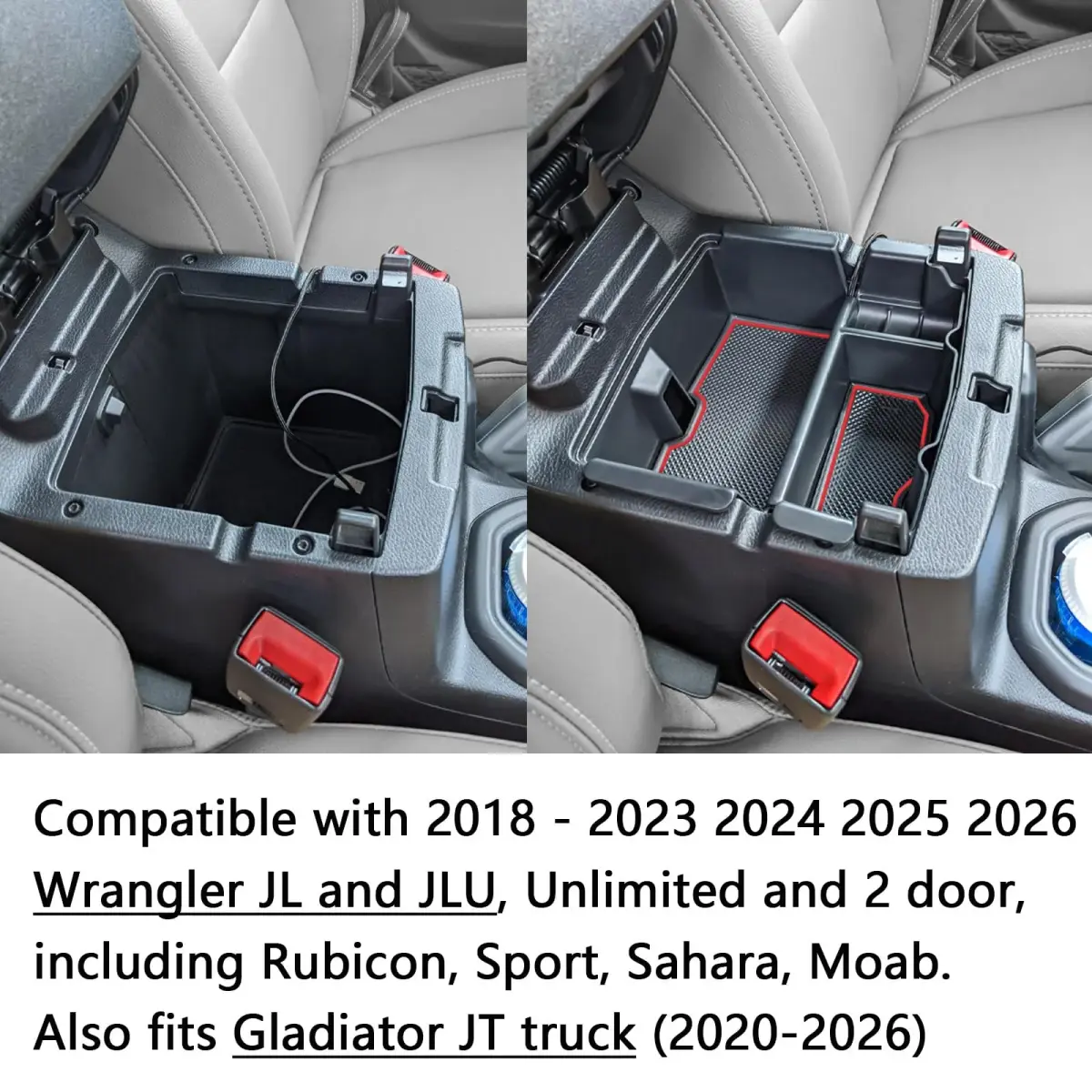 EDBETOS Center Console Organizer Tray with Red Trim for Jeep Wrangler JL/JLU & Gladiator JT (17cm x 14cm x 20cm) - view 3