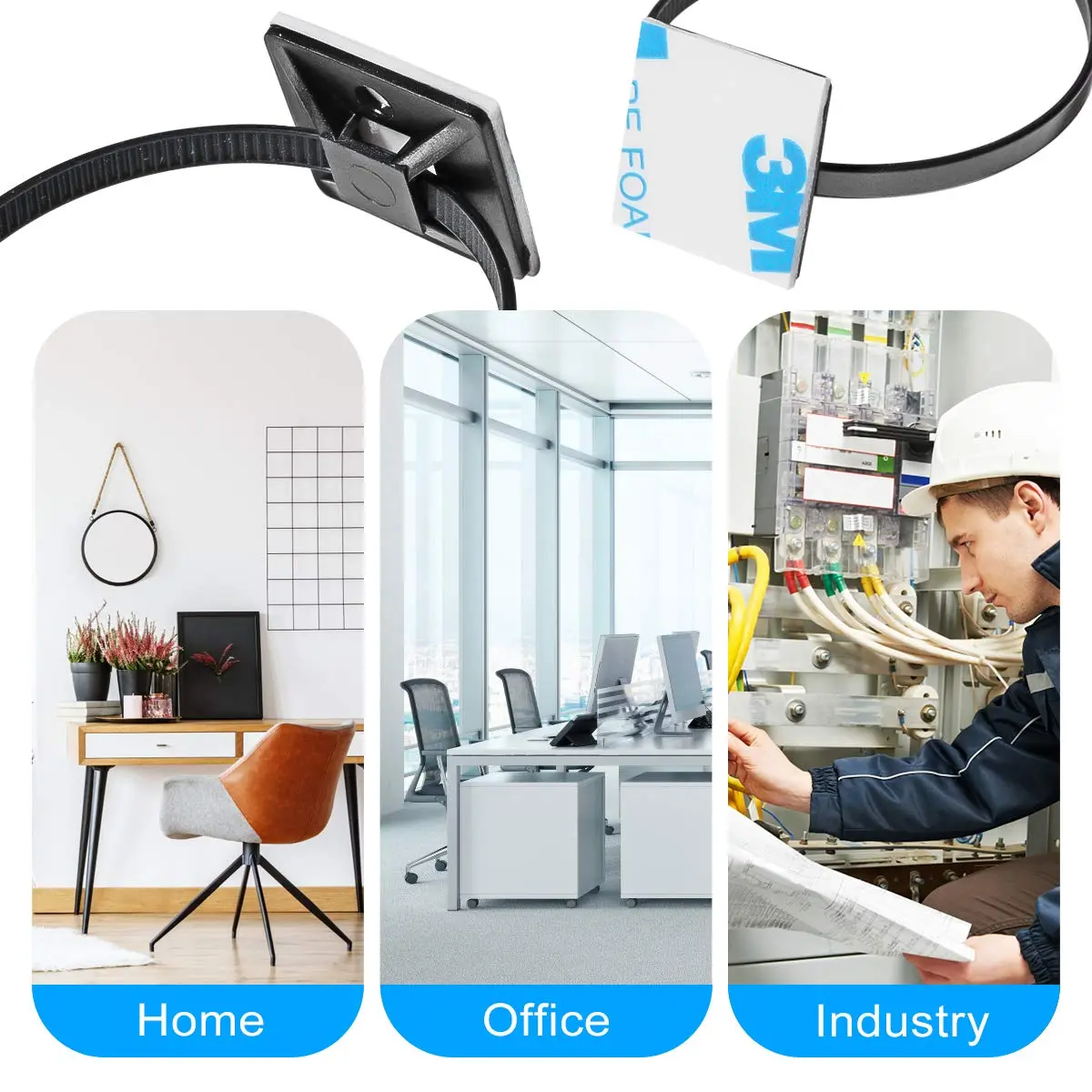 XHF 500 PCS 3/4" White Self Adhesive Cable Zip Tie Mounts | Cable Management Organizer - view 4