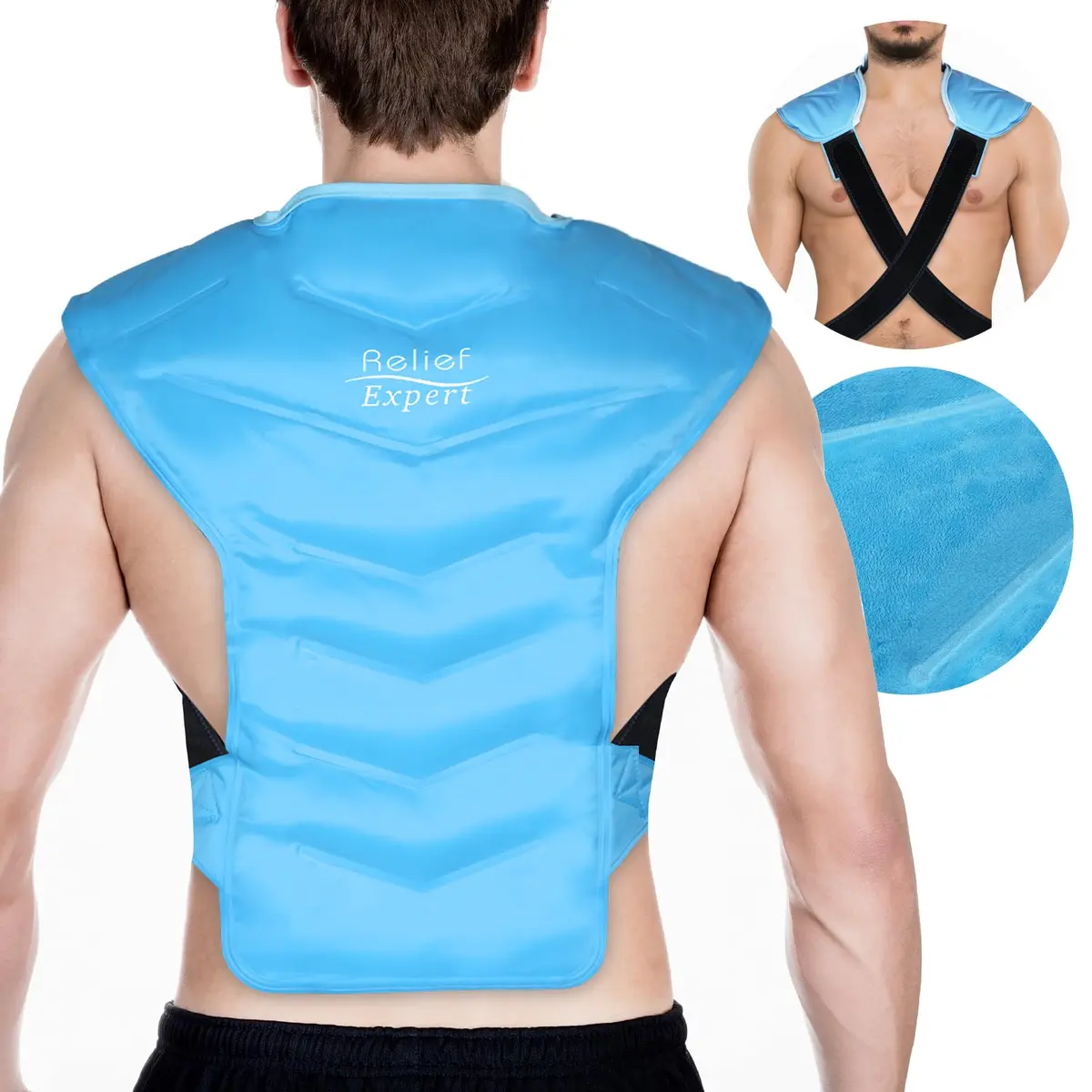 Relief Expert Large Back and Shoulder Ice Pack Wrap – Reusable Gel Cold Pack with Dual-Sided Fabric and Adjustable Straps, Soft Plush Lining for Upper Back Cold Therapy and Post-Workout Recovery - main product image