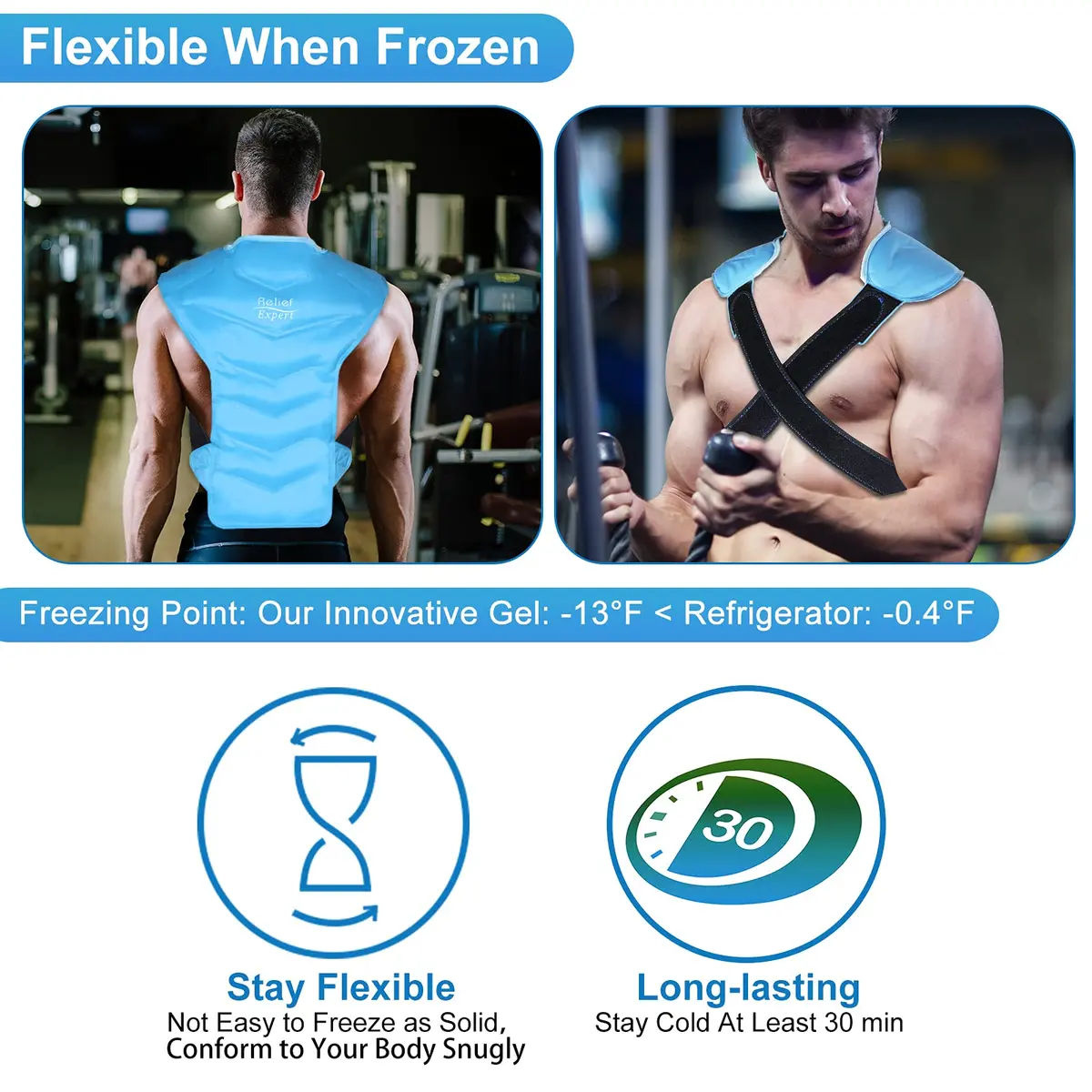 Relief Expert Large Back and Shoulder Ice Pack Wrap – Reusable Gel Cold Pack with Dual-Sided Fabric and Adjustable Straps, Soft Plush Lining for Upper Back Cold Therapy and Post-Workout Recovery - view 5