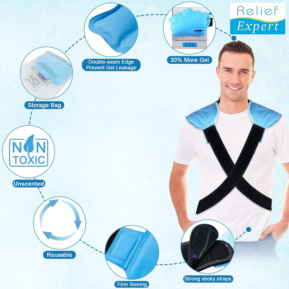 Relief Expert Large Back and Shoulder Ice Pack Wrap – Reusable Gel Cold Pack with Dual-Sided Fabric and Adjustable Straps, Soft Plush Lining for Upper Back Cold Therapy and Post-Workout Recovery - view 2