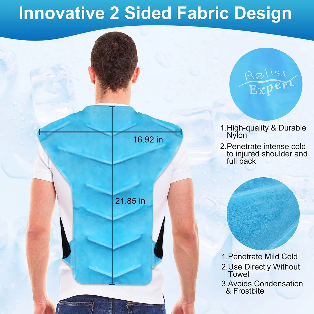 Relief Expert Large Back and Shoulder Ice Pack Wrap – Reusable Gel Cold Pack with Dual-Sided Fabric and Adjustable Straps, Soft Plush Lining for Upper Back Cold Therapy and Post-Workout Recovery - view 3