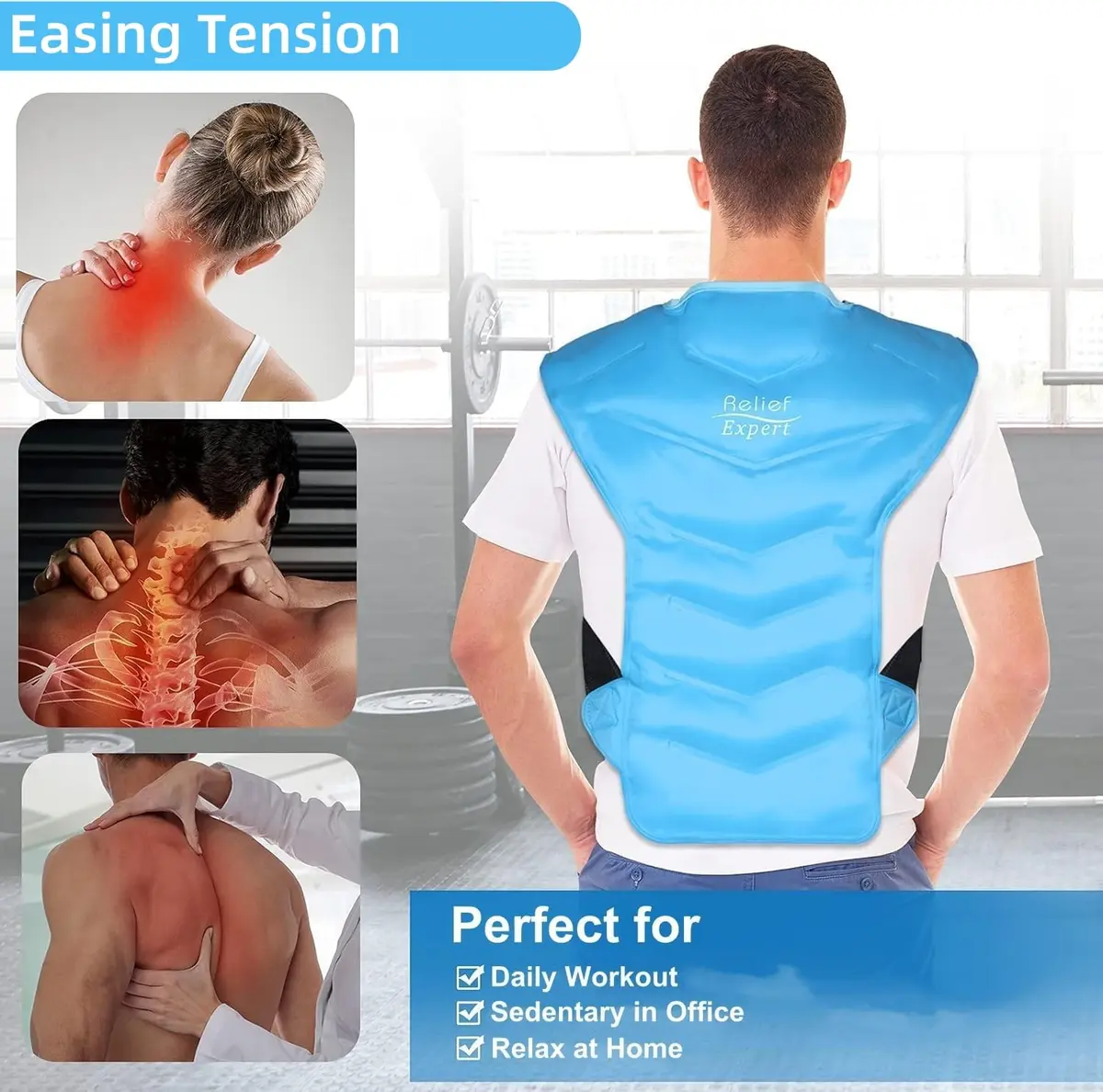 Relief Expert Large Back and Shoulder Ice Pack Wrap – Reusable Gel Cold Pack with Dual-Sided Fabric and Adjustable Straps, Soft Plush Lining for Upper Back Cold Therapy and Post-Workout Recovery - view 4
