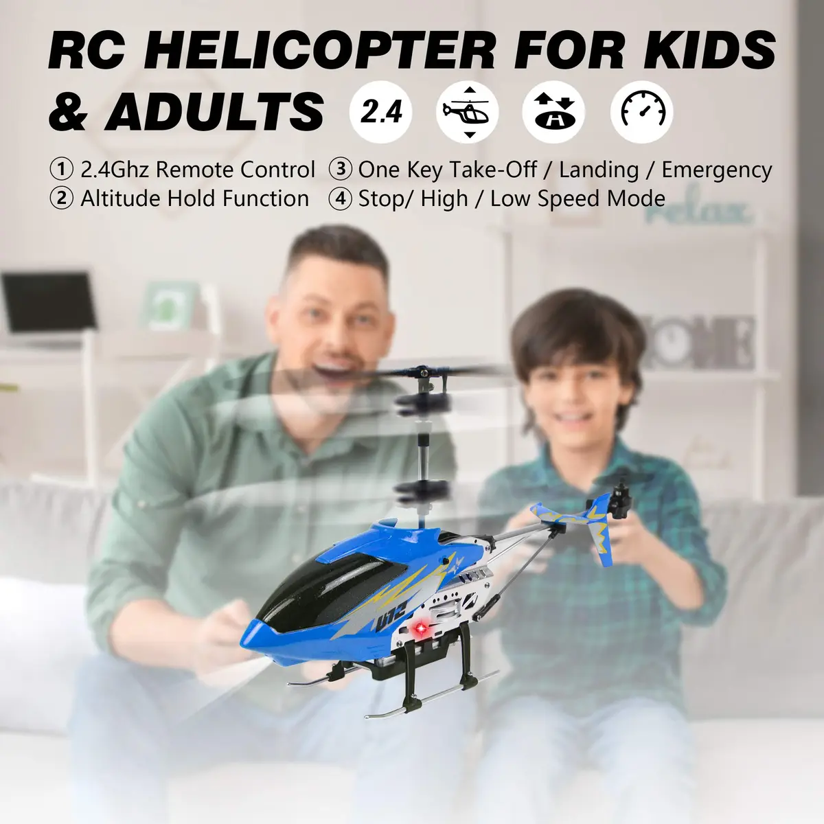 Cheerwing U12 Remote Control Helicopter with Altitude Hold | 2.4GHz, LED, Durable Metal Body (Blue) - view 2