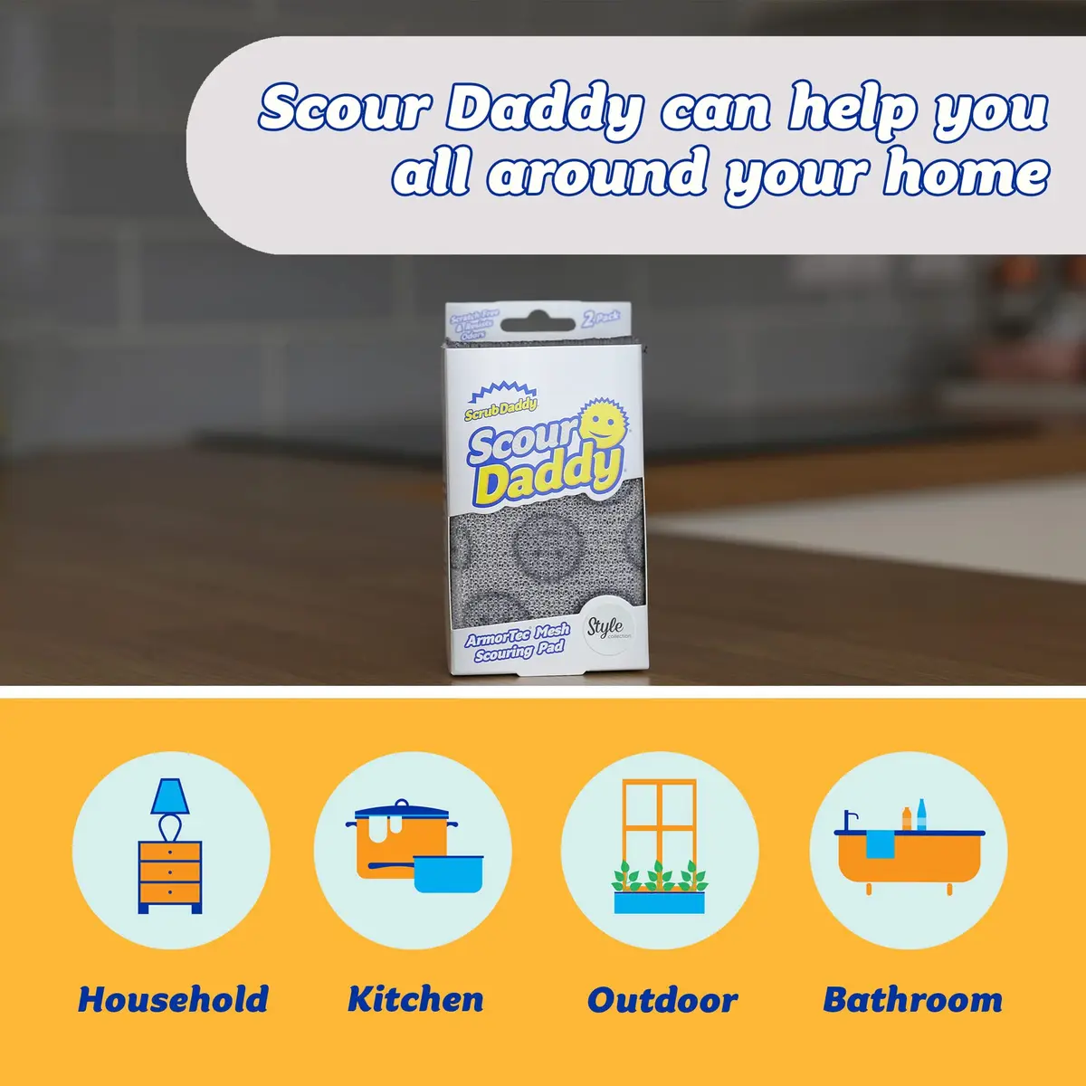 Scrub Daddy Scour Daddy Heavy-Duty Non Scratch Sponge 2 Pack | Versatile Kitchen & Bathroom Cleaning Tool - view 3