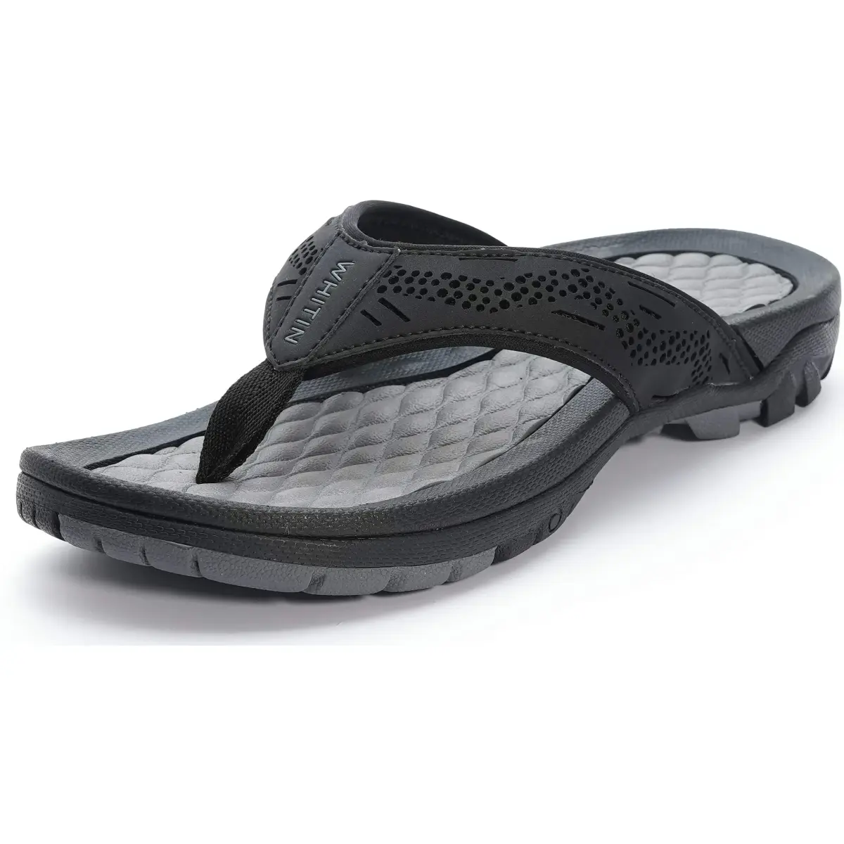 WHITIN Men's Arch Support Flip Flop Sandal Black 10 (3.5cm Heel) | Slip Resistant Outdoor Athletic - main product image