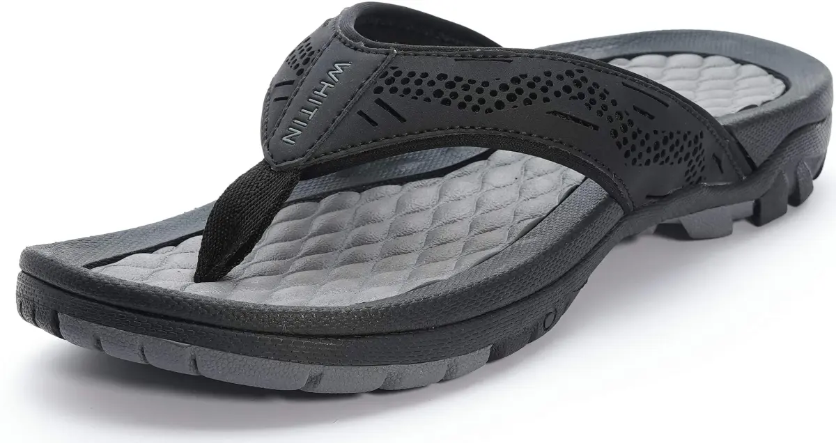 WHITIN Men's Arch Support Flip Flop Sandal Black 10 (3.5cm Heel) | Slip Resistant Outdoor Athletic - main product image