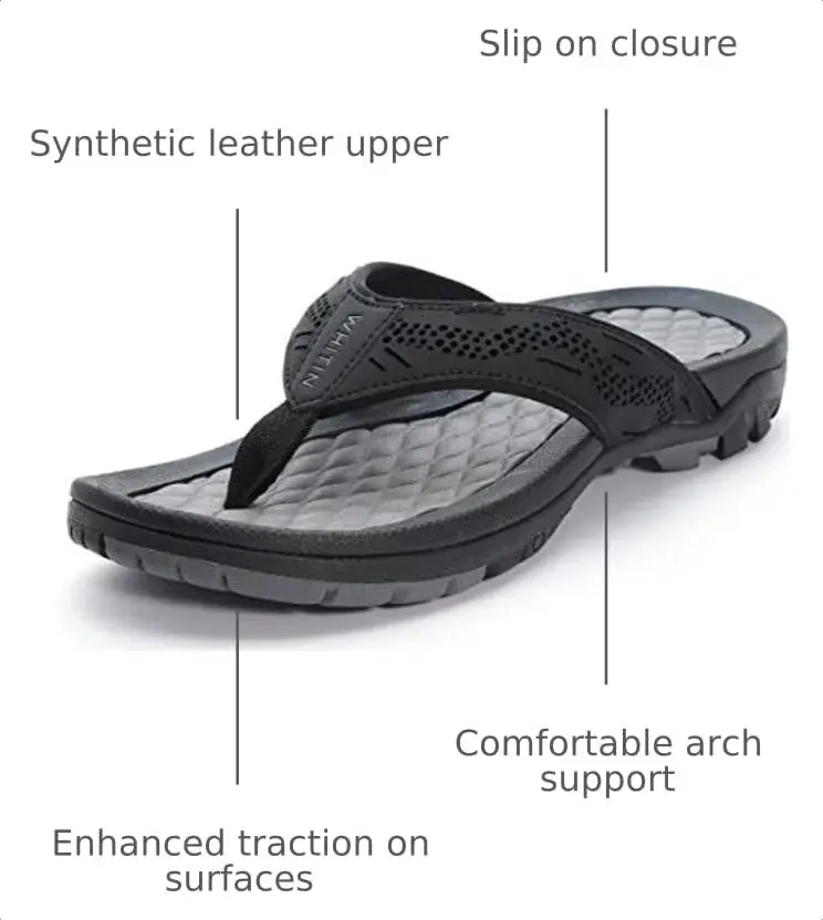WHITIN Men's Arch Support Flip Flop Sandal Black 10 (3.5cm Heel) | Slip Resistant Outdoor Athletic - view 3