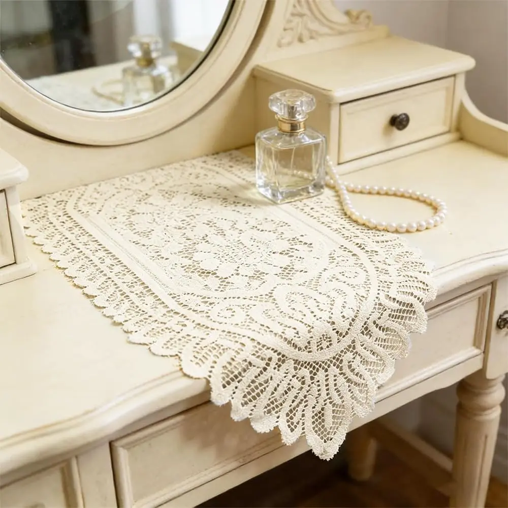 Tinsow Cotton Crochet Lace Table Runner 13" x 44" | Beige Rectangular Decor - view 5