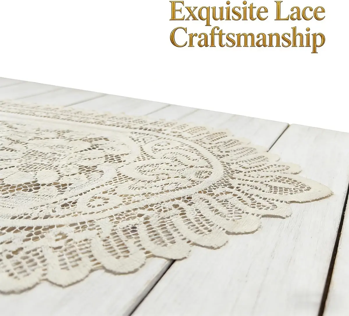 Tinsow Cotton Crochet Lace Table Runner 13" x 44" | Beige Rectangular Decor - view 6
