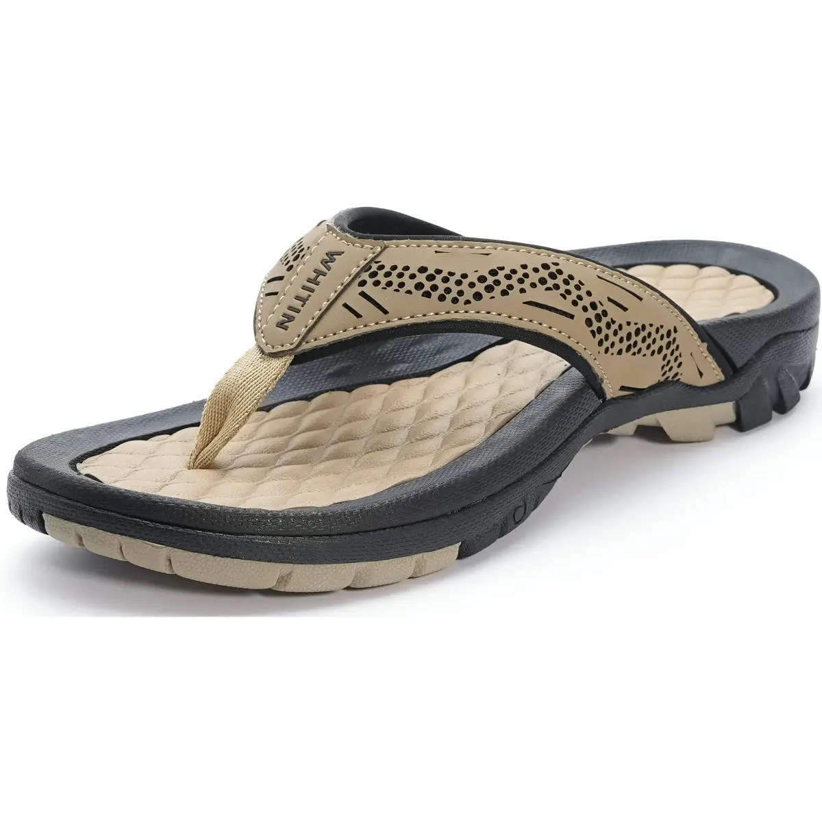 WHITIN Men's Arch Support Flip Flop Sandal Khaki 10 (US Men's) | Modern Contouring with Anatomical Arch Support - main product image