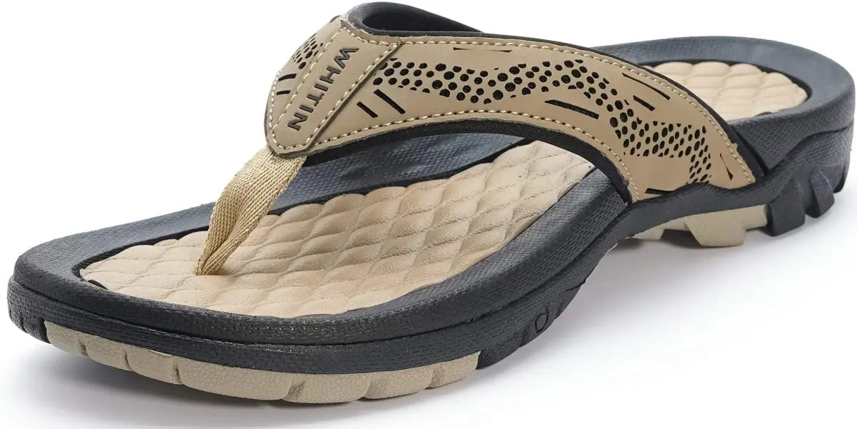WHITIN Men's Arch Support Flip Flop Sandal Khaki 10 (US Men's) | Modern Contouring with Anatomical Arch Support - main product image