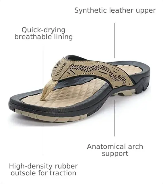 WHITIN Men's Arch Support Flip Flop Sandal Khaki 10 (US Men's) | Modern Contouring with Anatomical Arch Support - view 3