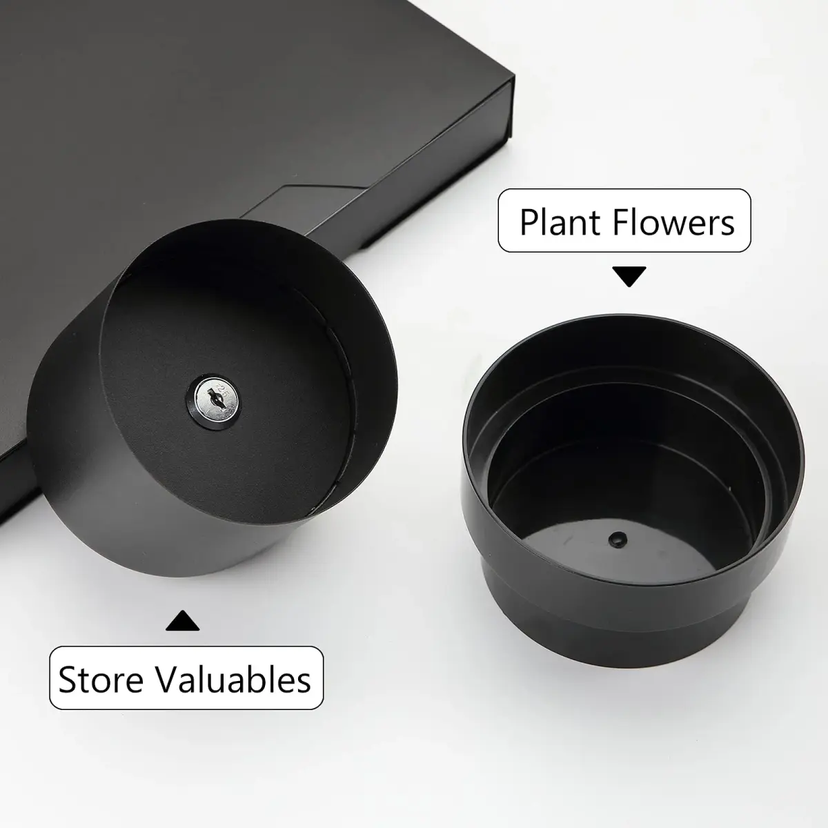 Younion Flower Pot Diversion Safe with Key Lock, Black 12cm (4.8''D x 5.2''H) | Hide Keys, Money, Jewelry - view 4