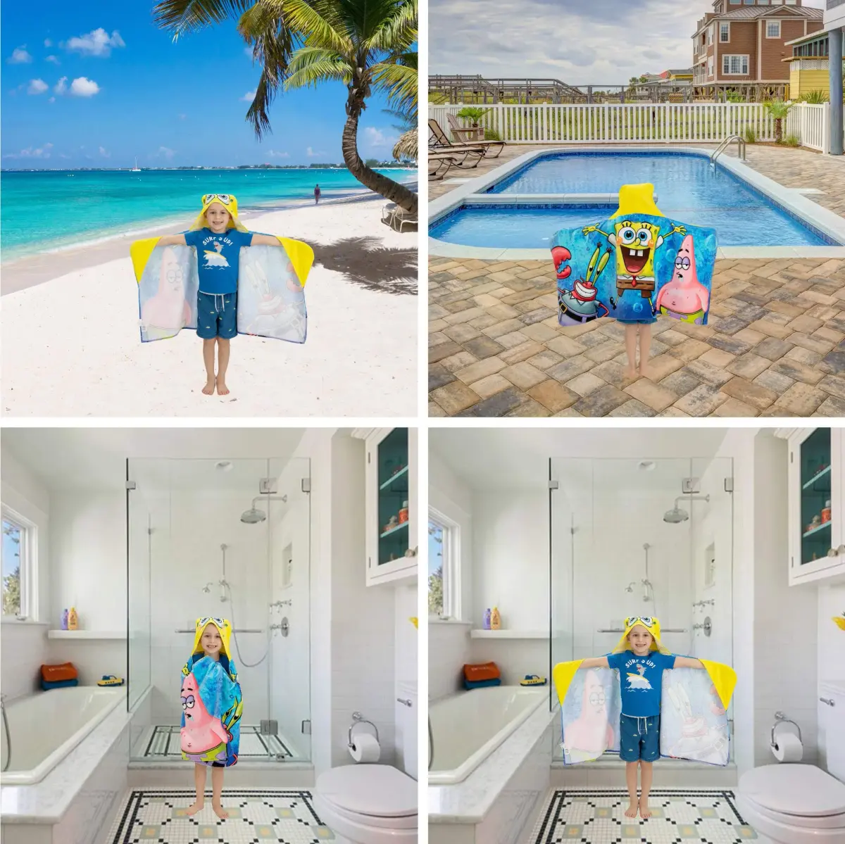Franco SpongeBob SquarePants Hooded Towel Wrap 63cm x 127cm | Soft Cotton Terry for Bath & Beach - view 6