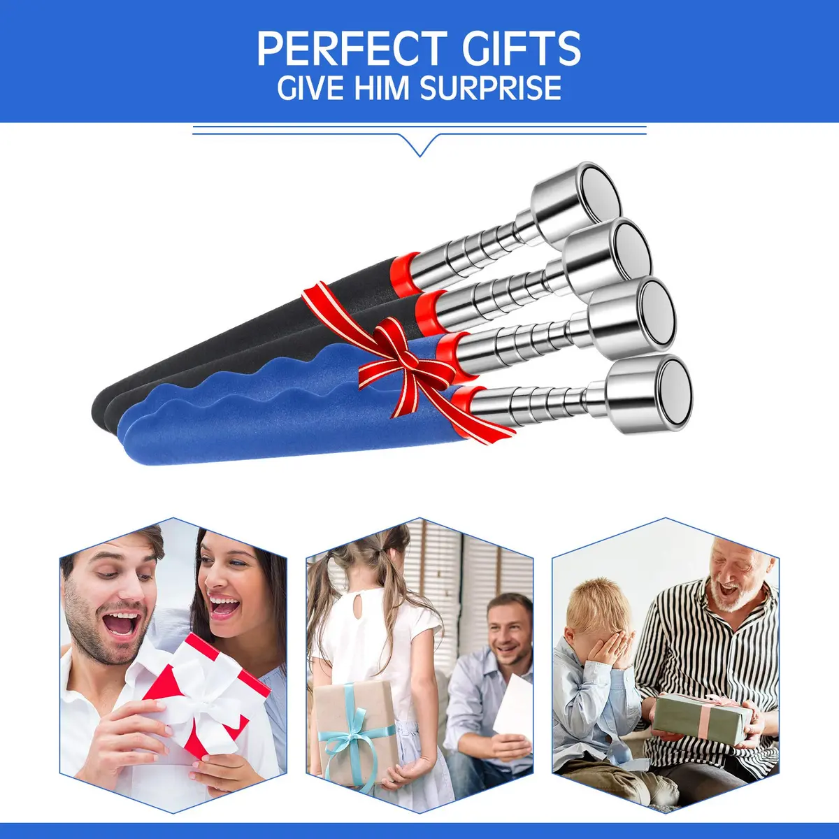 Patelai Telescoping Magnetic Pickup Tool Set 7-30 inch Extendable Stick | 20 lb Pull Force, 4-Piece Set, Blue & Black - view 5